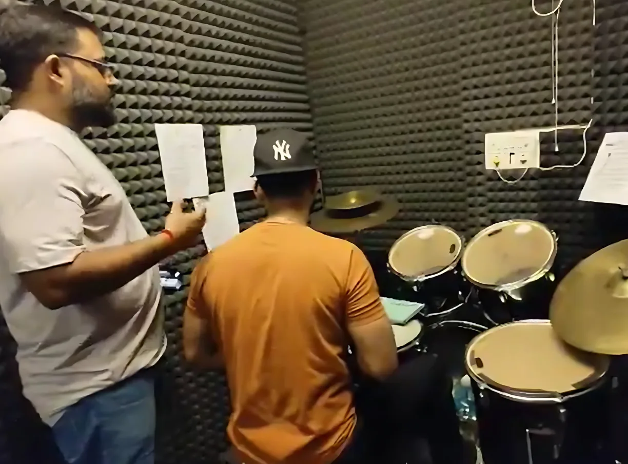 A drum lesson at Dwarka School of Music